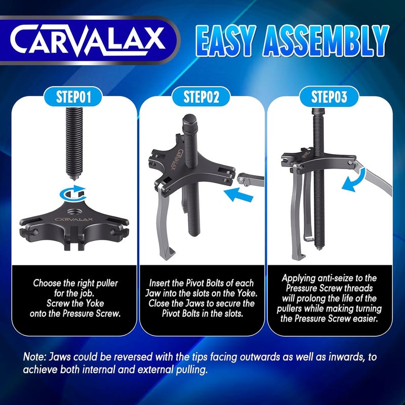 CARVALAX رافعة تروس 7 طن، فولاذ CR-V ثقيل 2 و 3 فك قابل للعكس لرفع المحامل/البكرات - أداة احترافية للسيارات والصناعات للميكانيكيين وعشاق الأعمال اليدوية - Image 4
